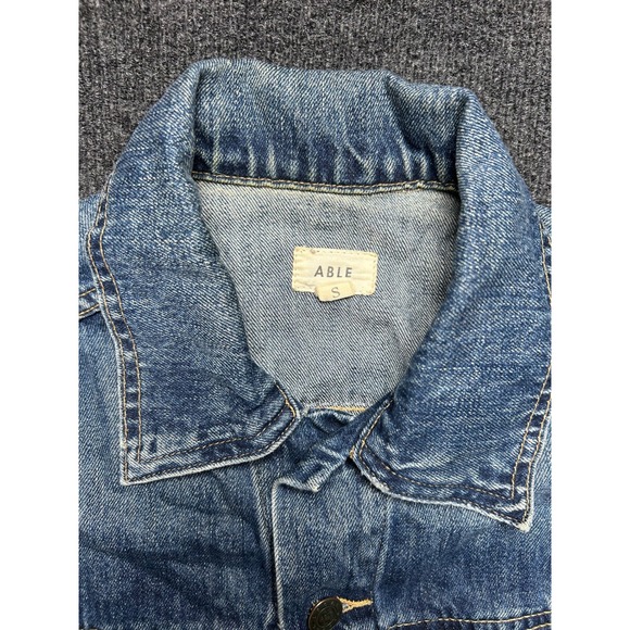 ABLE Distressed Denim Trucker Jacket Medium Wash Blue Size Small - Picture 2 of 10